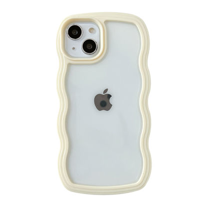 Picture of Caseative Cute Curly Wave Frame Shape Shockproof Soft Compatible with iPhone Case (Yellow,iPhone 13)