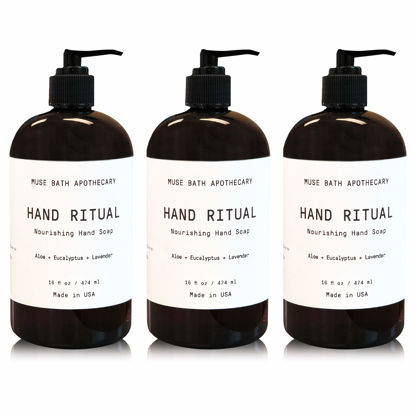 Picture of Muse Bath Apothecary Hand Ritual - Aromatic and Nourishing Hand Soap, Infused with Natural Aromatherapy Essential Oils - 16 oz, Aloe + Eucalyptus + Lavender, 3 Pack