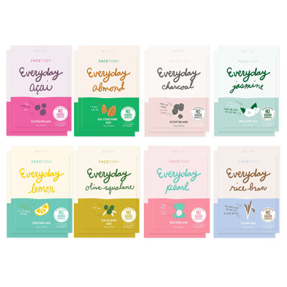 Picture of Everyday Set of 8 Sheet Masks (16 Count) - Hydrating Essence Korean Sheet Mask, for All Skin Types, Revitalizing, Purifying, Illuminating, Hydrating, Anti-aging With No Harsh Chemicals and Safe for Sensitive Skin