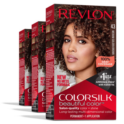 Picture of Permanent Hair Color by Revlon, Permanent Brown Hair Dye, Colorsilk with 100% Gray Coverage, Ammonia-Free, Keratin and Amino Acids, Brown Shades (Pack of 3)