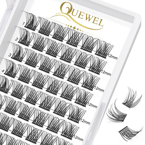 Picture of Cluster Lash 72 Pcs Wide Stem Individual Lashes C/D Curl 8-16mm Length DIY Eyelash Extension False Eyelashes Natural&Mega Styles Soft for Personal Makeup Use at Home (Natural-D-12)