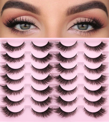 Picture of False Lashes Natural Look Fluffy Faux Mink Eyelashes Wispy Fox Eye Lashes That Look Like Extensions 3D Mink Lashes Natural Strip Lashes Pack by Kiromiro 14 Pairs