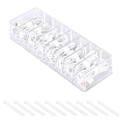 Picture of Yesesion Plastic Cable Management Box with 10 Wire Ties, Clear Power Cord Organizer with 8 Compartments, Electronics Organizer for Office, Home Use, Desk Accessories Storage for Stationery Supplies