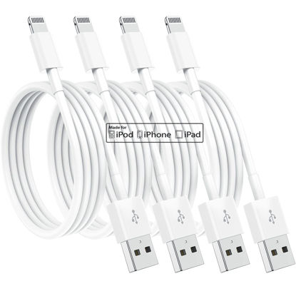 Picture of 4 Pack [Apple MFi Certified] Apple Charging Cables 6ft, iPhone Chargers Lightning Cable 6 Foot, Fast iPhone Charging Cord for iPhone 14/14Pro/13/13Pro/12/11/11Pro/11Max/ X/XS/XR/XS Max/8, ipad(White)