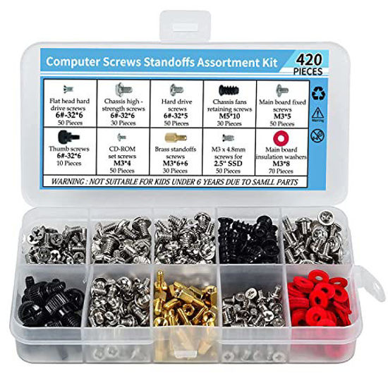 Picture of 420PCS Computer Screws Standoffs Assortment Kit, Motherboard Screws for Universal Motherboard SSD Hard Drive PC Fan Power Supply Graphics PC Case, for DIY PC Installation & Repair