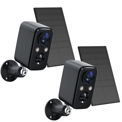 Picture of FOAOOD Security Cameras Wireless Outdoor with Solar Panel Cameras for Home Security, Home Camera with Color Night Vision, PIR Human Detection, 2-Way Talk, IP66 Waterproof, (2Packs-Black)