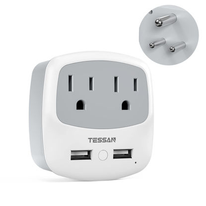 Picture of TESSAN US to India Plug Adapter, Type D Travel Adaptor with 2 USB Charger Ports 2 American Outlets, USA to India Power Converter for Nepal Bangladesh Maldives Pakistan Tanzania