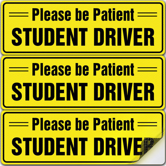 Picture of Student Driver Sticker Sign for Car - Essential New Driver Signs - Window Cling, Bumper Sticker Decal - 3 Pack, 12" by 4" Decal - Bright Yellow and SEE-THROUGH when Reversing - Best Safety Stickers for Learners - Durable and Strong Adhesive