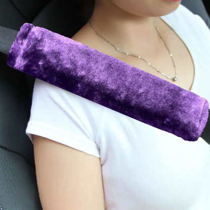 Picture of Amooca Soft Faux Sheepskin Seat Belt Shoulder Pad for a More Comfortable Driving, Compatible with Adults Youth Kids - Car, Truck, SUV, Airplane,Carmera Backpack Straps 2 Packs Dark Purple