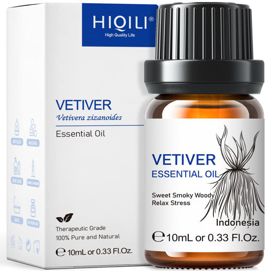 Picture of HIQILI Vetiver Essential Oil,100% Pure Natural Therapeutic Grade for Diffuser,Massage,Skin Care- 10ml