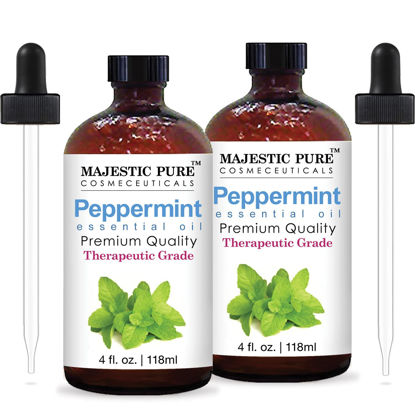 Picture of MAJESTIC PURE Peppermint Essential Oil, Therapeutic Grade, Pure and Natural, for Aromatherapy, Massage, Topical & Household Uses, 4 fl oz (Pack of 2)