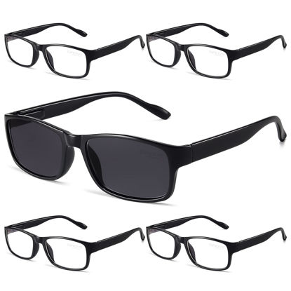 Picture of Gaoye 5-Pack Reading Glasses Blue Light Blocking, Readers Sunglasses for Women Men Anti Glare Filter Eyeglasses (5-Pack Light Black/1 Sun, 3.0)