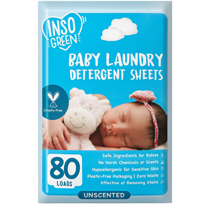 Picture of Baby Laundry Detergent Sheets for Infant, Toddler and Newborns, 80 Loads, Unscented - Gentle Baby Detergent Laundry for Sensitive Skin - Hypoallergenic Baby Washing Detergent for Baby Clothes - Newborn Baby Laundry Soap