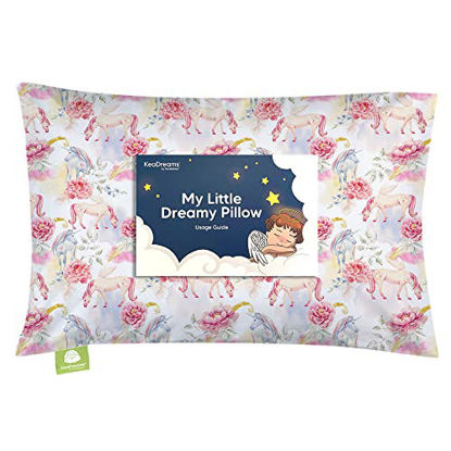 Picture of Toddler Pillow with Pillowcase - 13x18 My Little Dreamy Pillow, Organic Cotton Toddler Pillows for Sleeping, Kids Pillow, Travel Pillows, Mini Pillow, Nursery Pillow, Toddler Bed Pillow (Fantasy)