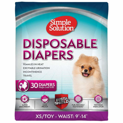 Picture of Simple Solution True Fit Disposable Dog Diapers for Female Dogs | Super Absorbent with Wetness Indicator | XS/Toy | 30 Count