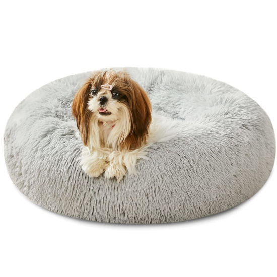 Picture of 【2021 Upgraded】 Western Home Round Dog Bed for Small Dogs, Calming Donut Cuddler Pet Bed,Fluffy Plush Faux Fur Cat Bed(24", Grey)