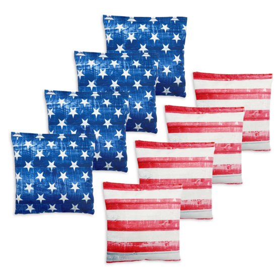 Picture of SPORT BEATS Cornhole Bags All Weather Set of 8 for Cornhole Toss Games-Regulation Weight & Size-Includes Tote Bags (Rustic Stars & Stripes)