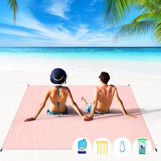 Picture of BYDOLL Beach Blanket 81''×83'' 4-7 Adults Oversized Lightweight Waterproof Sandproof Beach Blanket Large Picnic Mat Beach Blanket for Beach Travel Camping Hiking Picnic