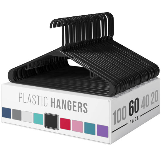 Picture of Plastic Clothes Hangers Heavy Duty - Durable Coat and Clothes Hangers - Lightweight Space Saving Laundry Hangers - Perfect Dorm Room Essentials for Collage Students Guys, Boys or Girls - 60 Pack Black