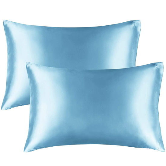 Picture of BEDELITE Satin Pillowcase for Hair and Skin, Queen Pillow Cases Set of 2 Pack Super Soft Silky Blue Pillow Case with Envelope Closure (20x30 Inches)