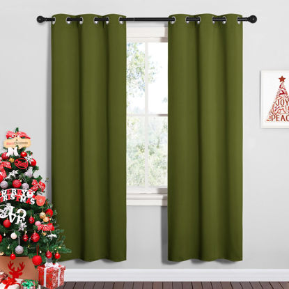 Picture of NICETOWN Bedroom Curtain Panels Blackout Draperies, Christmas Holiday Decor Thermal Insulated Solid Grommet Blackout Curtains/Drapes (One Pair, 34 by 72-inch, Olive Green)