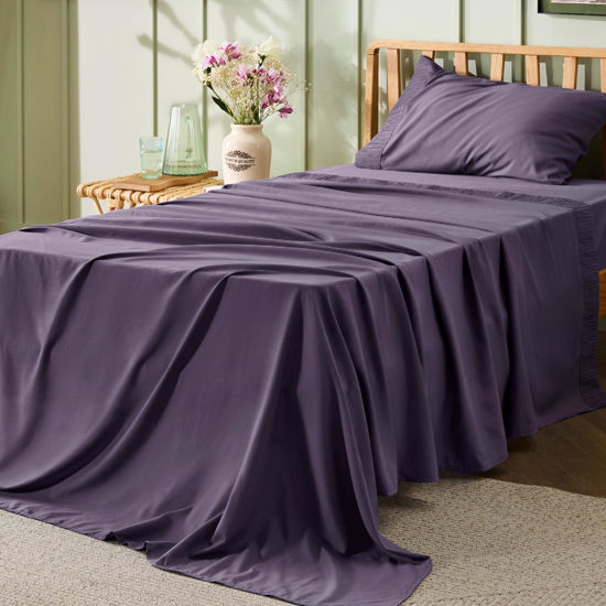 Picture of Bedsure Twin Sheets Set - Soft 1800 Twin Bed Sheets for Boys and Girls, 3 Pieces Hotel Luxury Dusty Purple Sheets Twin, Easy Care Polyester Microfiber Cooling Bed Sheet Set