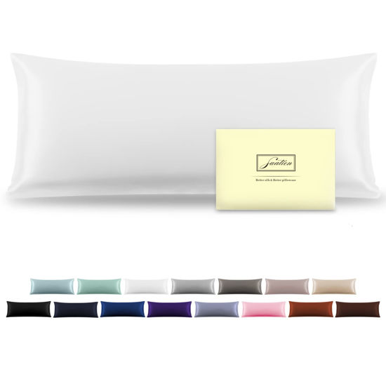 Picture of Silk Body Pillowcase Mulberry Silk Pillowcase Body Pillow Cover with Zipper Soft Breathable Smooth Cooling 20x54 inches Body Pillow Pillowcase for Sleep (White,20"X 54",1Pcs)