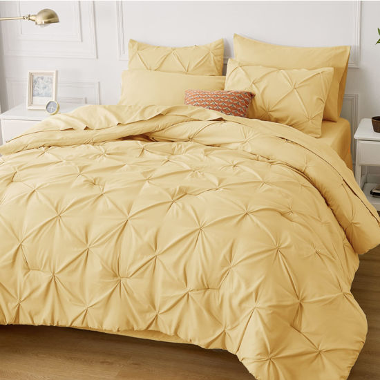 Picture of Bedsure California King Comforter Set - Cal King Bed Set 7 Pieces, Pinch Pleat Yellow Cali King Bedding Set with Comforter, Sheets