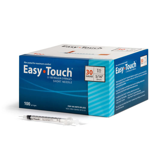 Picture of EasyTouch U-100 Insulin Syringe with Needle, 30G 1cc 5/16-Inch (8mm), Box of 100