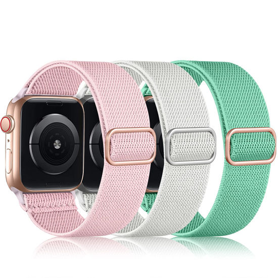 Picture of DaQin 3 Pack Solo Loop Sport Bands Compatible with Apple Watch Band 41mm 40mm 38mm 45mm 44mm 42mm Women Men, Adjustable Soft Stretchy Elastic Wristband Compatible with iWatch Series 8/7/6/5/4/3/2/1 SE