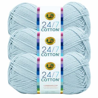 Picture of Lion Brand 24/7 Cotton Yarn, Yarn for Knitting, Crocheting, and Crafts, Cool Grey, 3 Pack