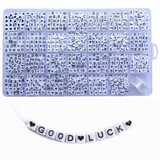 Picture of Amaney 810pcs 6x6mm Cube Acrylic Alphabet Letter Beads for Jewelry Making Bracelets Necklaces Key Chains