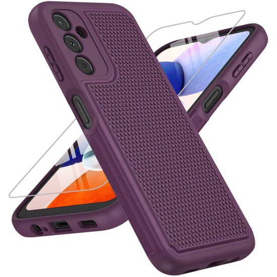 Picture of for Samsung Galaxy A14 5G Case: Dual Layer Protective Heavy Duty Cell Phone Cover Shockproof Rugged with Non Slip Textured Back - Military Protection Bumper Tough - 2023, 6.6inch ( Burgundy Purple )