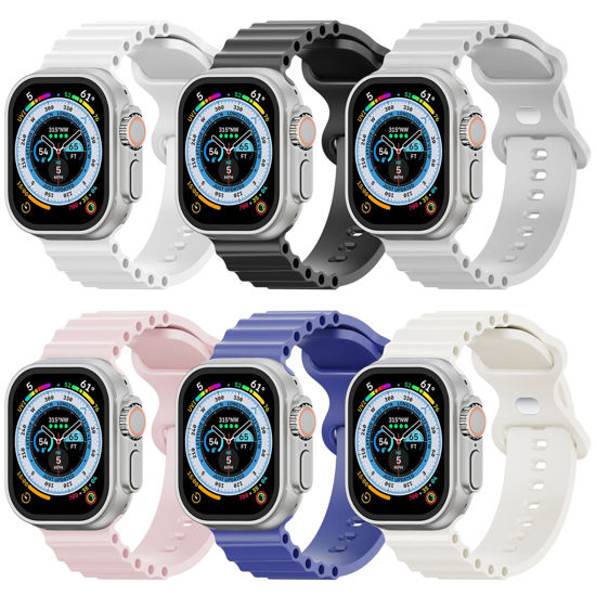 Picture of Smiling 6 Pack Ocean Bands Compatible with Apple Watch Band 38mm 40mm 41mm for Men Women, Replaceable Adjustable Soft Silicone Waterproof Sports Strap for iWatch Series 8 7 6 5 4 3 2 1 SE