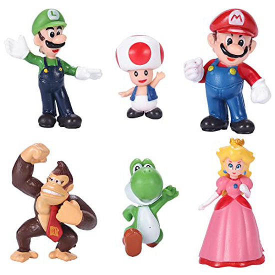 Picture of LERECA 6 Pcs Set Mario Toys Bros Super Mary Princess, Turtle, Mushroom, Orangutan, Action Figures, 2 Inch