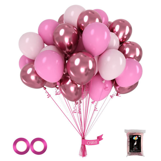 Picture of OWill 100pcs Balloons Metallic Pink 12 Inches Pink Latex Balloons,Light Pink and Deep Pink Balloons for Birthday Baby Shower Wedding Party Supplies Arch Garland Decoration