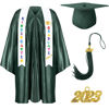 Picture of Foaincore 2023 Year Preschool and Kindergarten Graduation Gown Cap Tassel Set with 2023 Charm Printed Stole for Kid Grad Gift (Dark Green, 36)