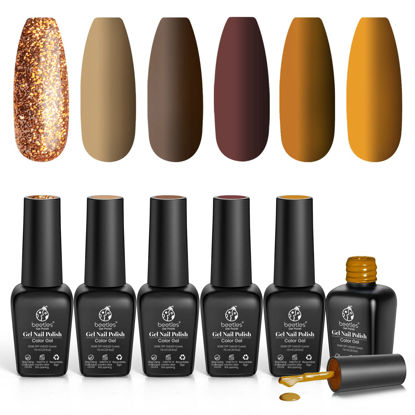 Picture of Beetles Gel Nail Polish Set, Caramel Colors Series Brown Yellow Nail Gel Gold Glitter Gel Polish Fall Winter Gel Nail Kit Soak Off Nail Lamp LED Cured Nail Art Decoration Gifts for Women