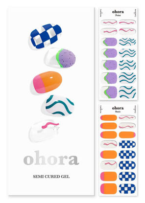 Picture of ohora Semi Cured Gel Nail Strips (N Snatched) - Works with Any Nail Lamps, Salon-Quality, Long Lasting, Easy to Apply & Remove - Includes 2 Prep Pads, Nail File & Wooden Stick - Checkered