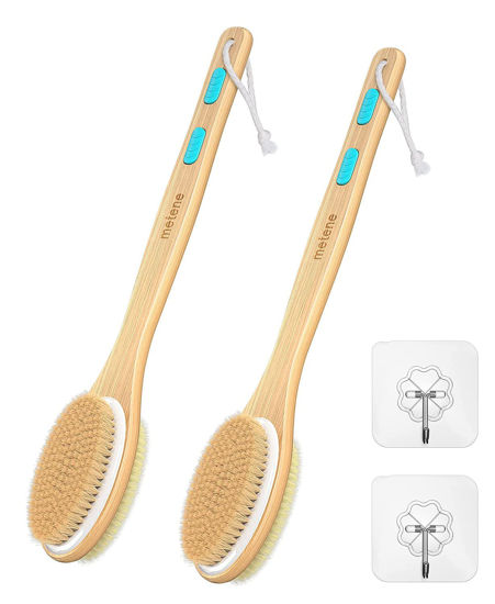 Picture of Metene 2 Pack Shower Brush with Soft and Stiff Bristles, Bath Dual-Sided Long Handle Back Scrubber Body Exfoliator for Wet or Dry Brushing