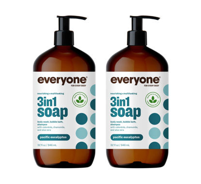 Picture of Everyone 3-in-1 Soap, Body Wash, Bubble Bath, Shampoo, 32 Ounce (Pack of 2), Pacific Eucalyptus, Coconut Cleanser with Plant Extracts and Pure Essential Oils