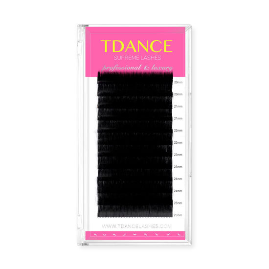 Picture of TDANCE Premium D Curl 0.07mm Thickness Semi Permanent Individual Eyelash Extensions Silk Volume Lashes Professional Salon Use Mixed 20-25mm Length In One Tray (D-0.07,20-25mm)