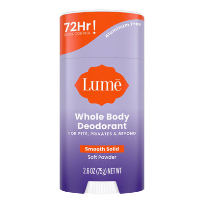 Picture of Lume Whole Body Deodorant - Smooth Solid Stick- 72 Hour Odor Control - Aluminum Free, Baking Soda Free and Skin Safe - 2.6 Ounce (Soft Powder)