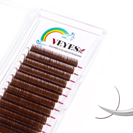 Picture of VEYES INC Eyelash Extension Supplies Colored (Brown) Lash Extensions Tray 0.05 C Curl 8-16mm, Premium Mink Silk Individual Lashes Soft Matte Black Salon Use