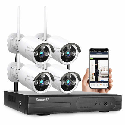 Picture of Wireless Security Camera System with 24/7 Video Audio Recording，Security Camera System with（4）2.0MP Weatherproof Indoor Outdoor Camera，IP Camera with Night Vision, P2P, Motion Detection, No Hard drive