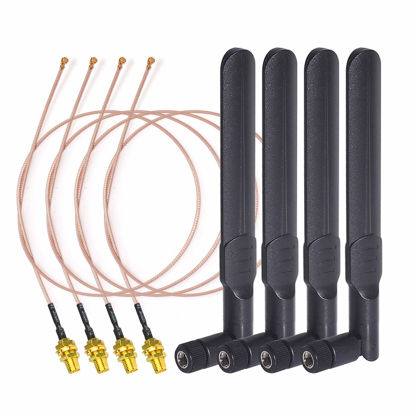 Picture of Bingfu Dual Band WiFi 2.4GHz 5GHz 5.8GHz 8dBi RP-SMA Male Antenna 20cm 8 inch RG178 U.FL IPX IPEX to RP-SMA Female Cable 4-Pack for WiFi Router Wireless Mini PCI Express PCIE Network Card Adapter