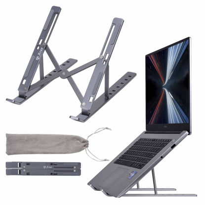 Picture of Arae Laptop Stand for Desk, Adjustable Ergonomic Portable Aluminum Holder, Foldable for Computer, 7 Angles Anti-Slip Riser Compatible with 9-15.6 inch Laptops, Gray