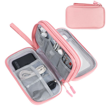 Picture of FYY Electronic Organizer, Travel Cable Organizer Bag Pouch Electronic Accessories Carry Case Portable Waterproof Double Layers Storage Bag for Cable, Cord, Charger, Phone, Earphone, Medium Size, Pink