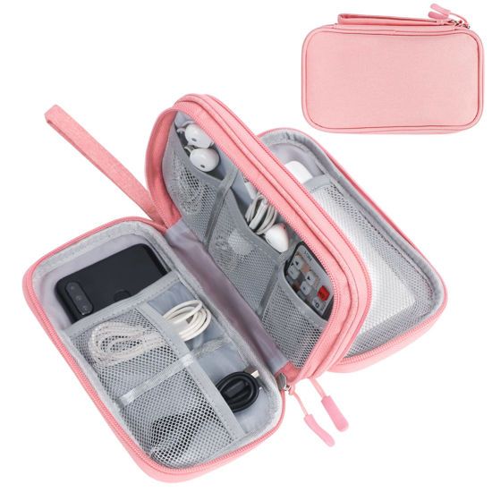 Picture of FYY Electronic Organizer, Travel Cable Organizer Bag Pouch Electronic Accessories Carry Case Portable Waterproof Double Layers Storage Bag for Cable, Cord, Charger, Phone, Earphone, Medium Size, Pink