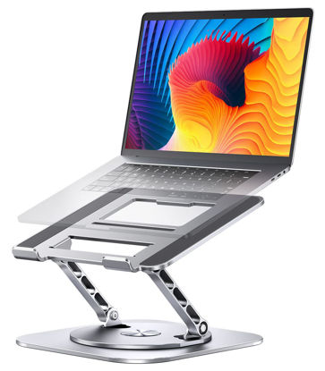 Picture of AOEVI Adjustable Computer Stand with 360 Rotating Base, Ergonimic Foldable Laptop Riser for Desk Compatible with MacBook Pro/Air Notebook up to 16 Inches, Silver